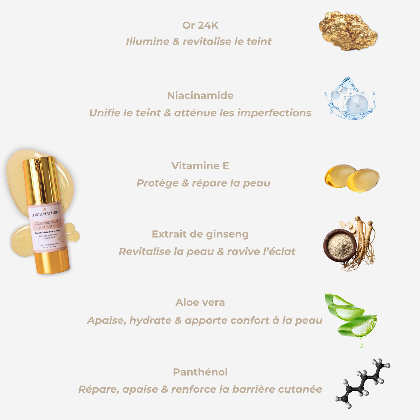 Sérum Précieux à l'Or 24K — Éclat, hydratation, pores affinés • 88% naturel