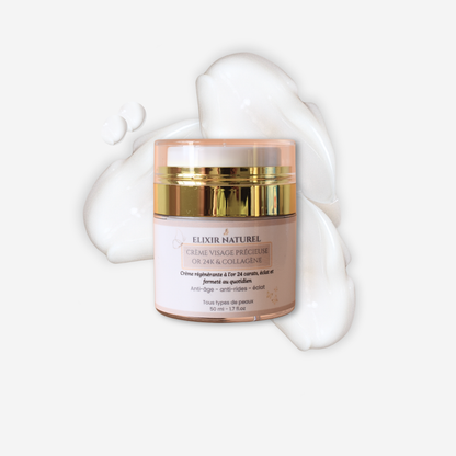 Crème Précieuse à l'Or 24K — Fermeté, nutrition, rides atténuées • 89% naturel