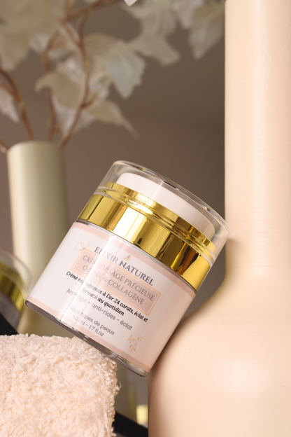 Crème Précieuse à l'Or 24K — Fermeté, nutrition, rides atténuées • 89% naturel
